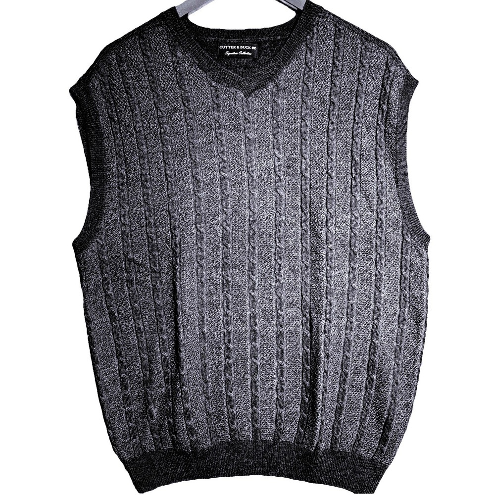 Cutter & Buck Mens Merino Wool Cable Knit V-Neck Sweater Vest Charcoal BCS07628